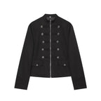 Casaco Feminino Estilo Militar com Fecho e Detalhes de Botões