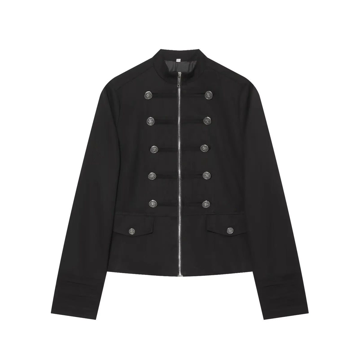 Casaco Feminino Estilo Militar com Fecho e Detalhes de Botões