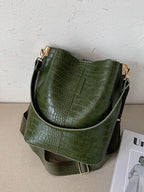 Women Bag Vintage Crocodile Pattern Crossbody Bags PU Leather Trend Designer Shoulder Handbags Large Capacity Bucket