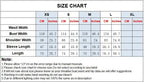 Tabella taglie che mostra misure busto, spalle e lunghezza in cm e pollici per XS-XL