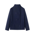 Women's High-Neck Double-Breasted Jacket with Pockets