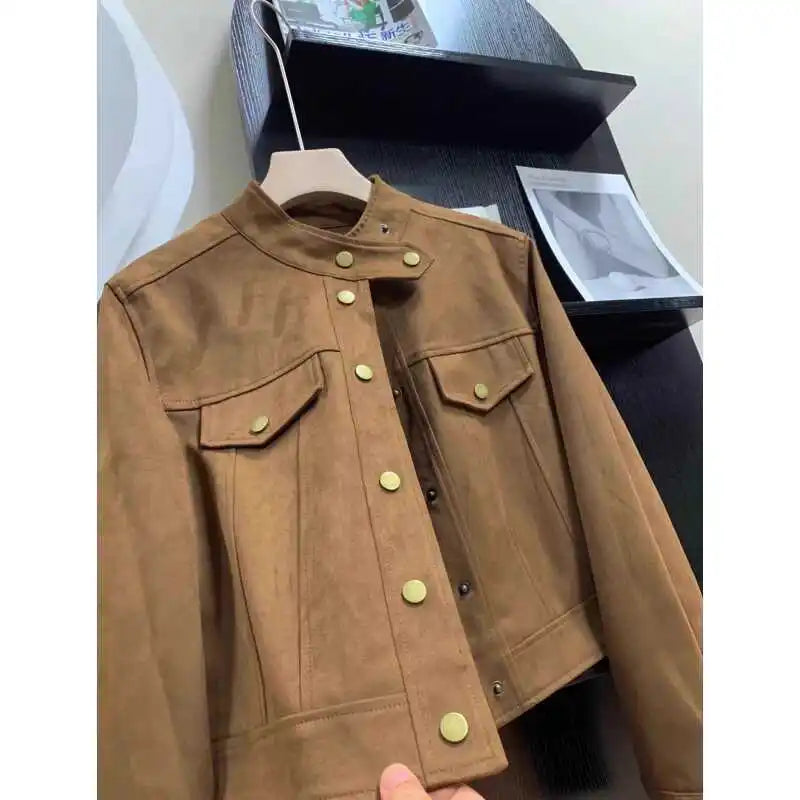 Womens Casual Autumn Suede Jacket Long Sleeve Fashion Outwear Coat