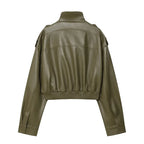Women's High-Neck Zip-Up Moto Jacket with Pockets