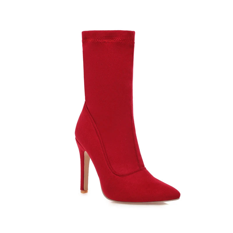 Women’s High Heel Sock Ankle Boots – Pointed Toe, Plus Size