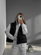 Colete Puffer Oversized com Capuz para Mulher - Streetwear de Poliéster Grosso