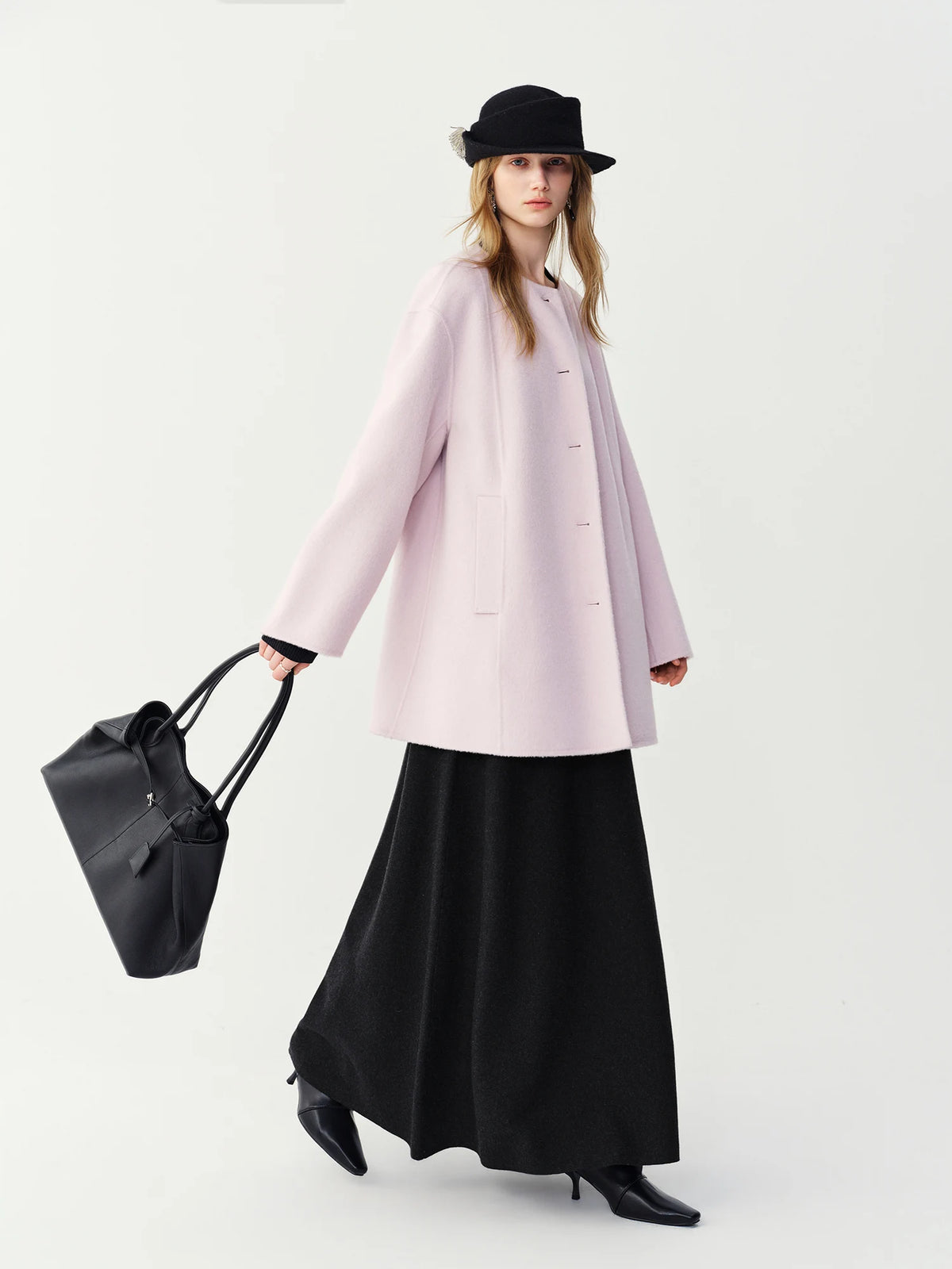 Women's Wool & Alpaca Double-Sided Overcoat – Round Neck, Mid-Long, Loose Fit