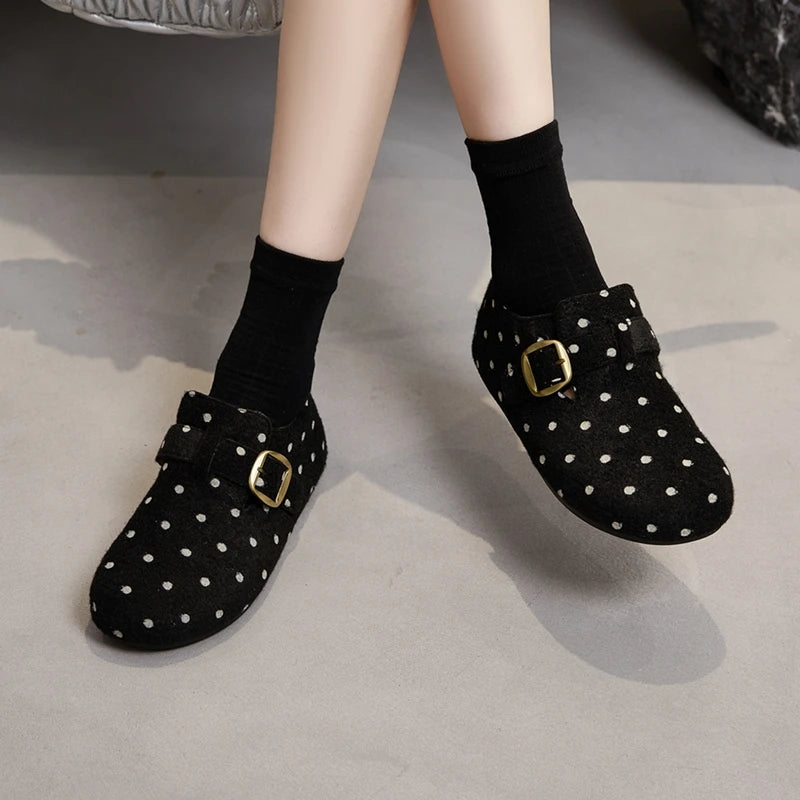 Zapatillas Planas Sin Cordones con Hebleta Retro y Motivo de Lunares para Mujer