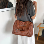 Women's Vintage PU Leather Tote Bag - Top Handle, Large Capacity, Crossbody
