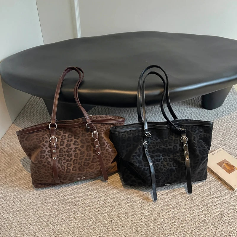 Vintage Leopard Tote Shoulder Bag – Large Capacity Handbag