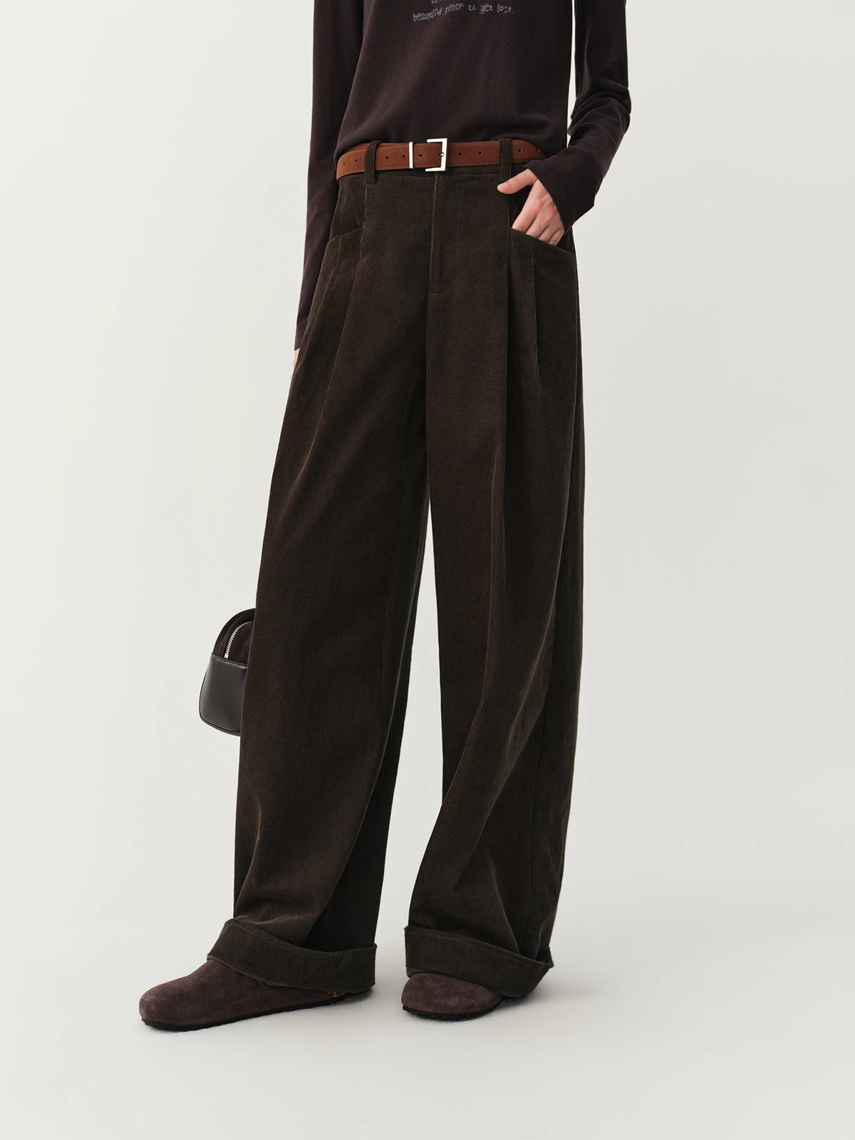 Women's 100% Cotton Straight-Leg Pants – High Waist, Cuffed Hem, Full Length