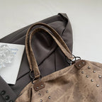 Women's Rivet PU Leather Large Capacity Shoulder Bag – Punk Style Tote Handbag