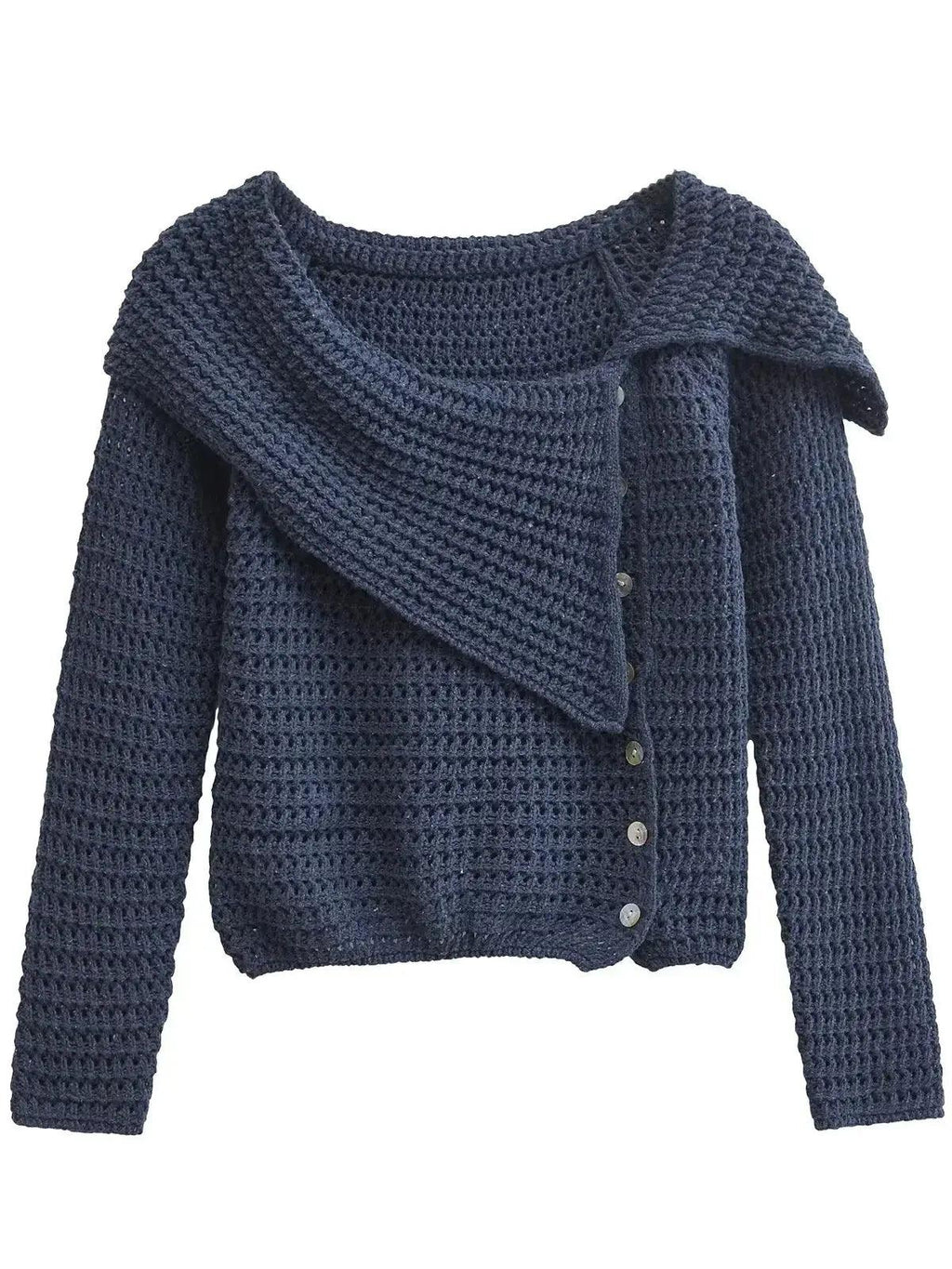 Knit Cardigan Lapel Neck Crossover Button Long Sleeve Sweater Blue Scd56280ed9c841ac8caed534bd125332T STYLEINGER