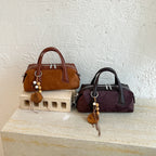 Women's Small Boston-Style PU Crossbody Bag with Zipper