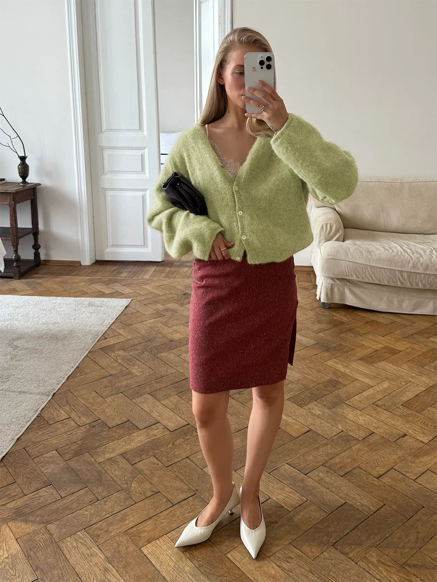 Women's Cardigan Single-Breasted O-Neck Button Knit Regular Fit Full-Sleeve Office Lady Spring Autumn Sweater