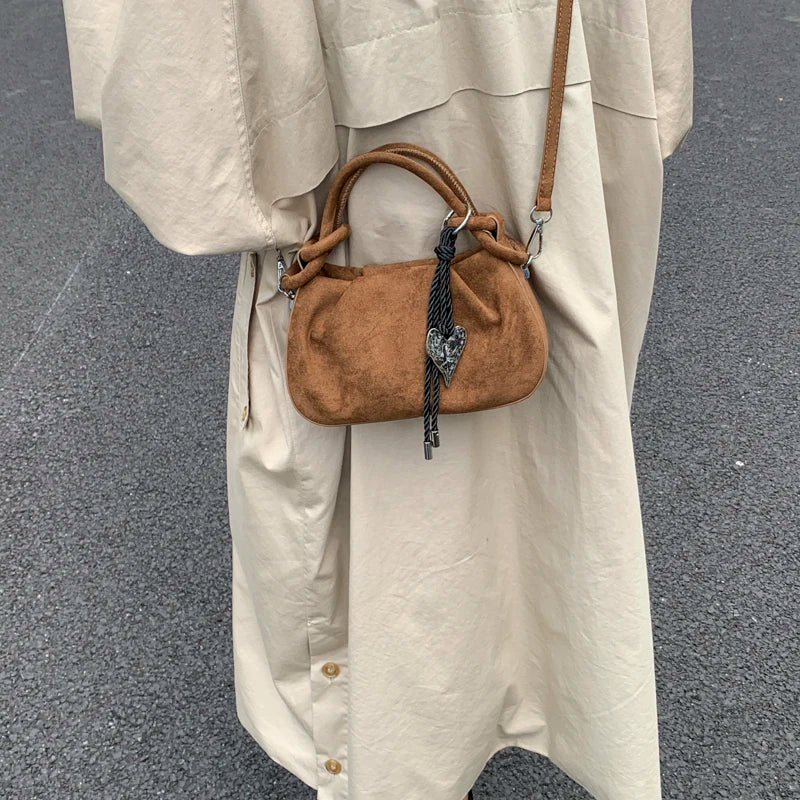 Women's Faux Suede Leather Crossbody Bag with Short Handle