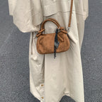Women's Faux Suede Leather Crossbody Bag with Short Handle