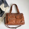 Women's Vintage PU Leather Tote Bag - Top Handle, Large Capacity, Crossbody