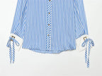 Women's Shirt 2026 Fashion Bow-tie Striped Top Long Sleeve Elegance Chic Daily