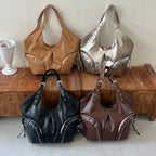 Women's Faux Leather Hobo Shoulder Bag with Zipper Closure