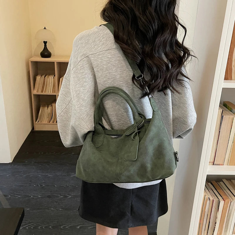 Women's Boston-Style PU Leather Shoulder Bag with Zipper