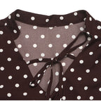 Women's Mini Dress Polka Dot Tie V-Neck Flared Long-Sleeve Slim-Fit Casual Summer Club Dress