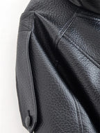 Women's Jacket Pebble Faux Leather Full-Sleeve Moto-Style Zipper Casual Coat