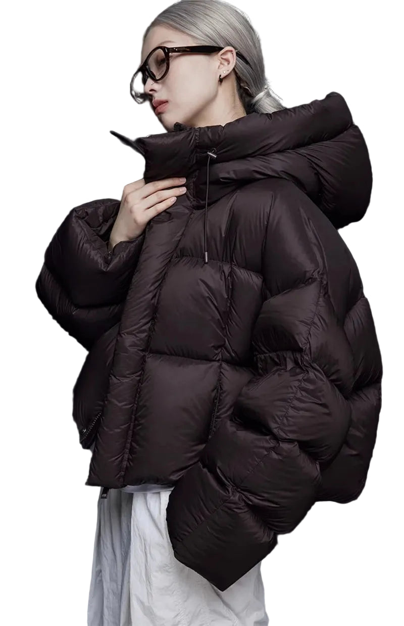 Women's Cropped Hooded Puffer Jacket with Pockets