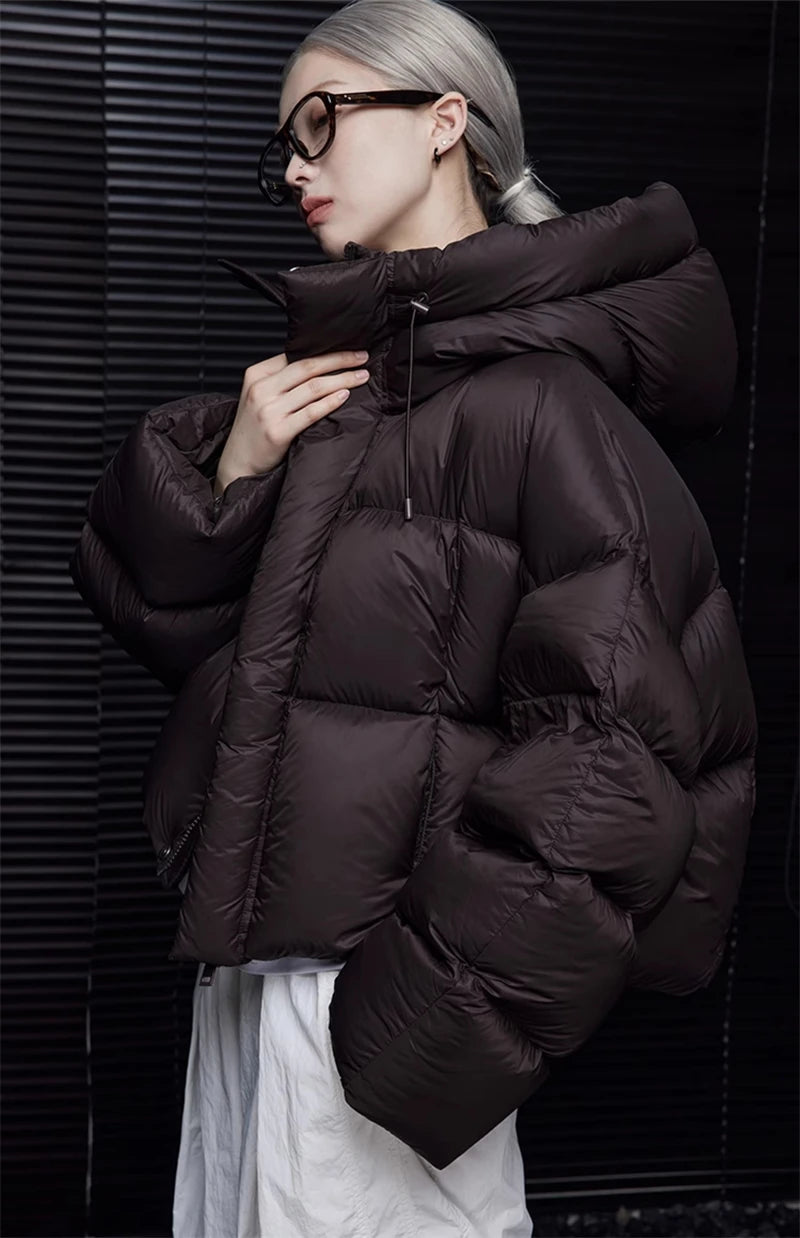 Women's Cropped Hooded Puffer Jacket with Pockets