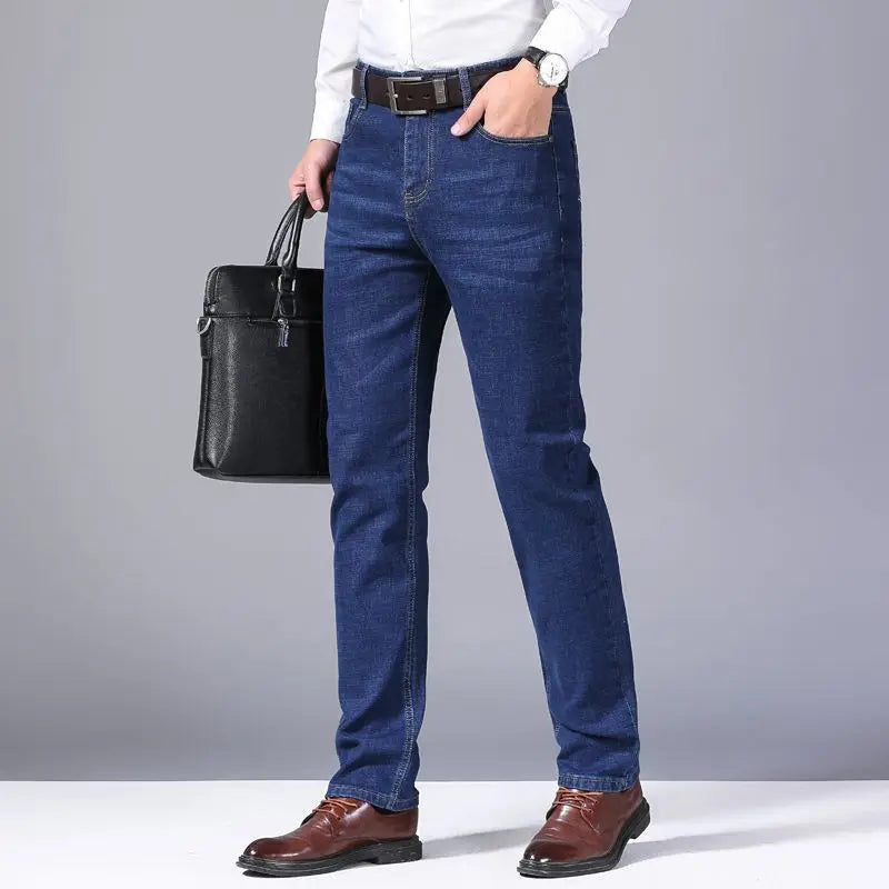 New Style Business Men's Jeans Casual Straight Stretch Fashion Classic Blue Black Work Pant Denim Trousers Male Clothing