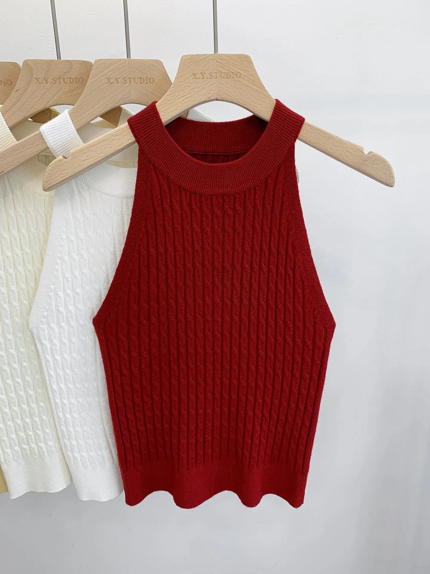 Women's Knitted Halter Camisole Slim Fit Sleeveless Base Tank Tops Solid Crop Tops