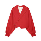 Women's Fashion Cropped Jackets V-Neck Long Sleeves With Bow Solid Pullover Chic Lady Outfits