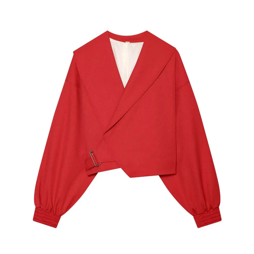 Women's Fashion Cropped Jackets V-Neck Long Sleeves With Bow Solid Pullover Chic Lady Outfits