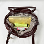 Women's Shoulder Bag Vintage Ruched PU Leather Zipper Tote Bag with Phone Pocket & Charm
