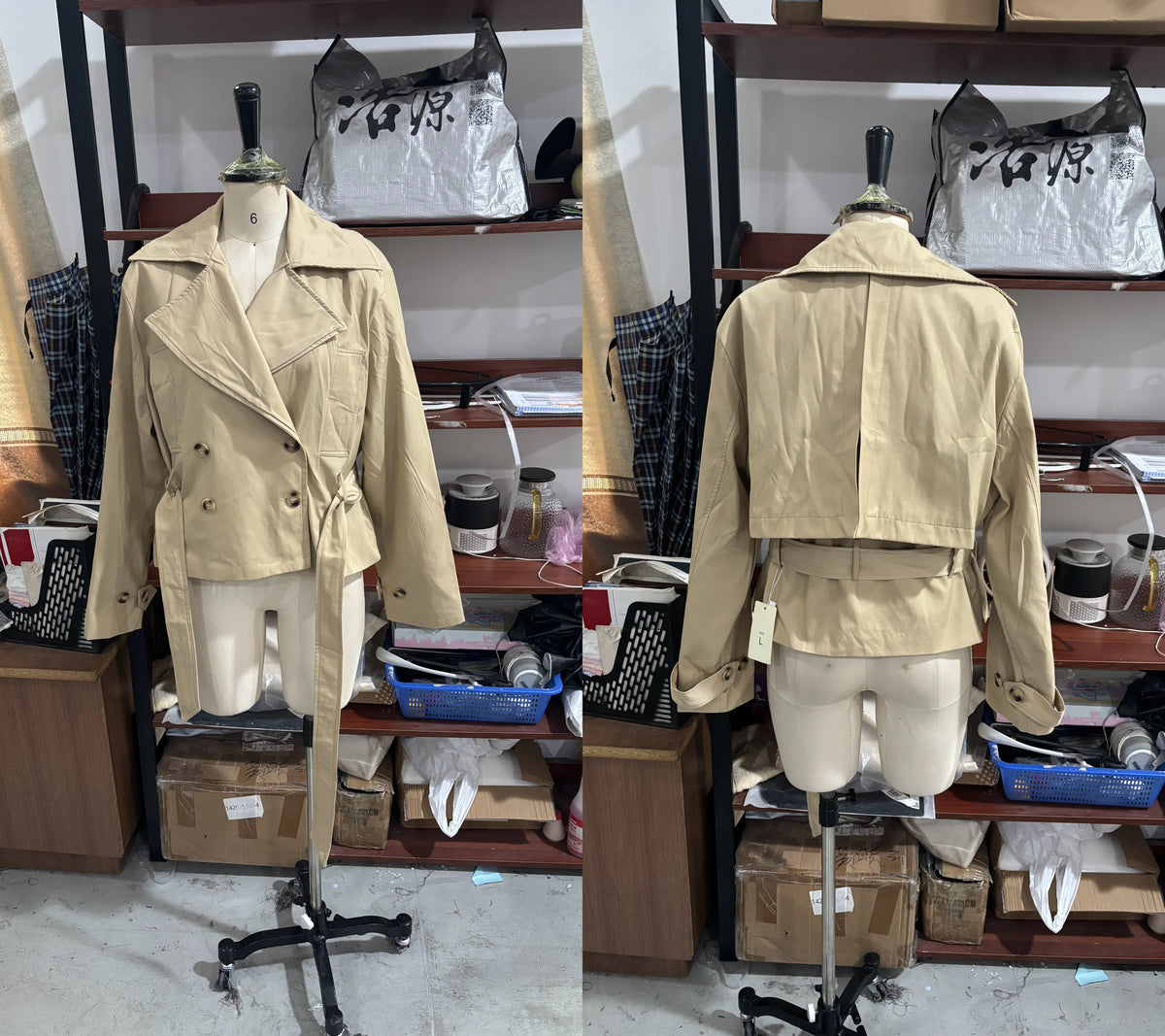 Women's Jacket Polyester Plaid Loose Stand Collar Full-Zip Full-Sleeve Casual Autumn Outerwear