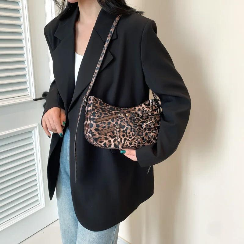 Leopard Leather Shoulder Bags Women Small Zipper Belt Zip Buckle Style Underarm