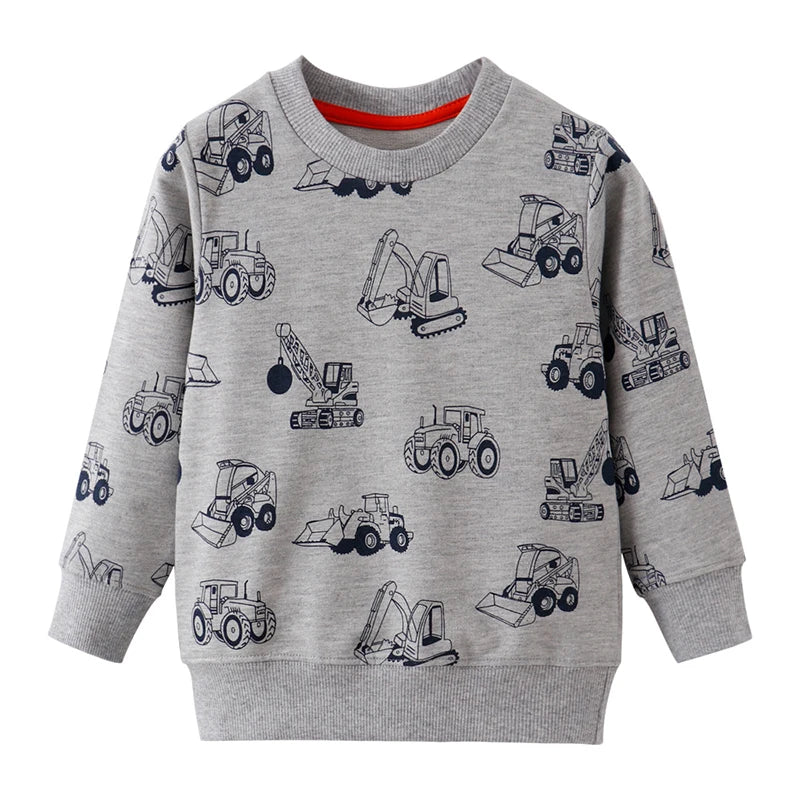 Boys' Sweatshirt Cotton Cartoon Excavator Print Pullover Full-Sleeve Autumn Kids Top