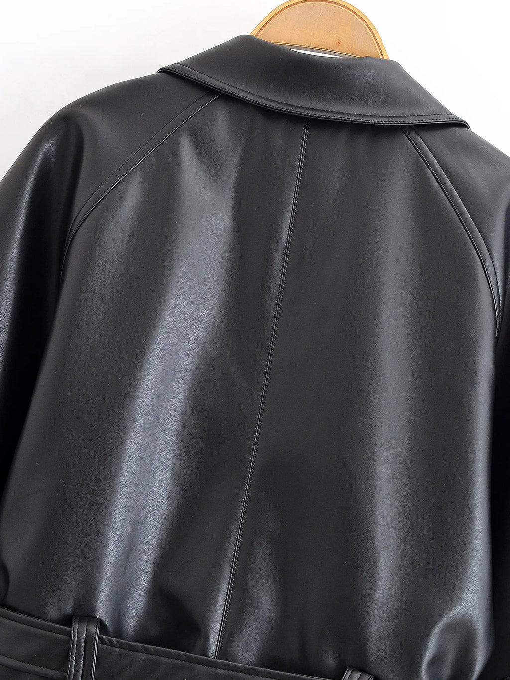 Women's Jacket Vintage Faux Leather Belted Turn-Down Lapel Full-Zip Full-Sleeve Short Motorcycle Coat