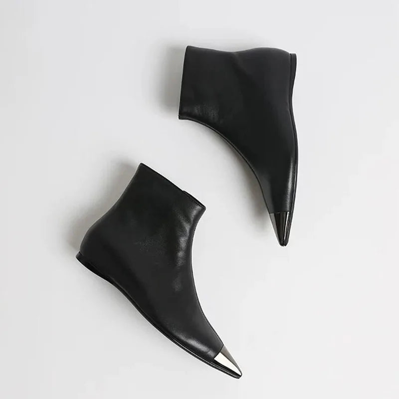 Arden Furtado Women's Winter Ankle Boots – Side Zip Metal Toe Height Increasing Heel