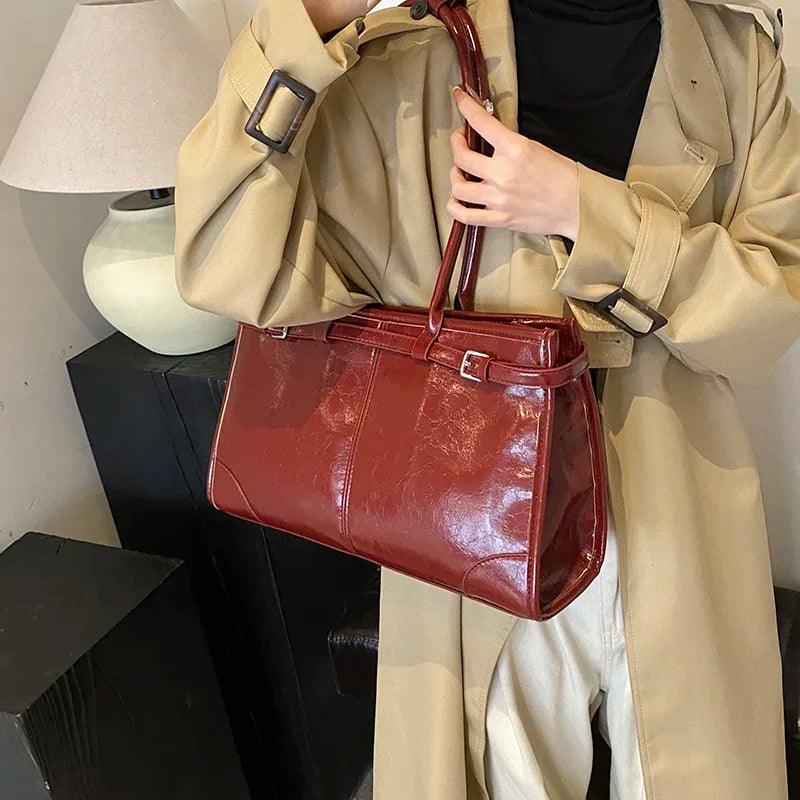 Large Leather Tote Bags Shoulder Bag Women Belt Style Zipper Handbags and Purses