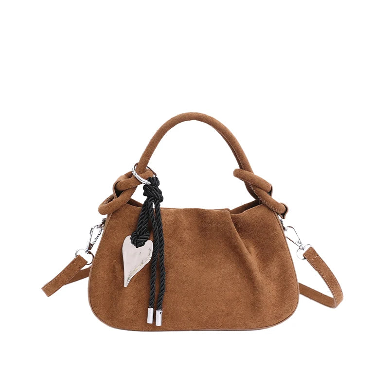 Women's Faux Suede Leather Crossbody Bag with Short Handle