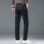 New High Quality Jeans Men's Business Casual Straight Denim Pants Stretch Fashion Classic Work Trousers Blue Black Male