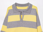 Women's Striped Polo Sweater Casual Long Sleeve Loose Pullover
