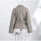 Women's Jacket Polyester Plaid Loose Stand Collar Full-Zip Full-Sleeve Casual Autumn Outerwear