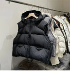 Women's Hooded Quilted Puffer Vest with Pockets