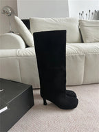 Women's Faux Suede Square Toe Knee-High Boots