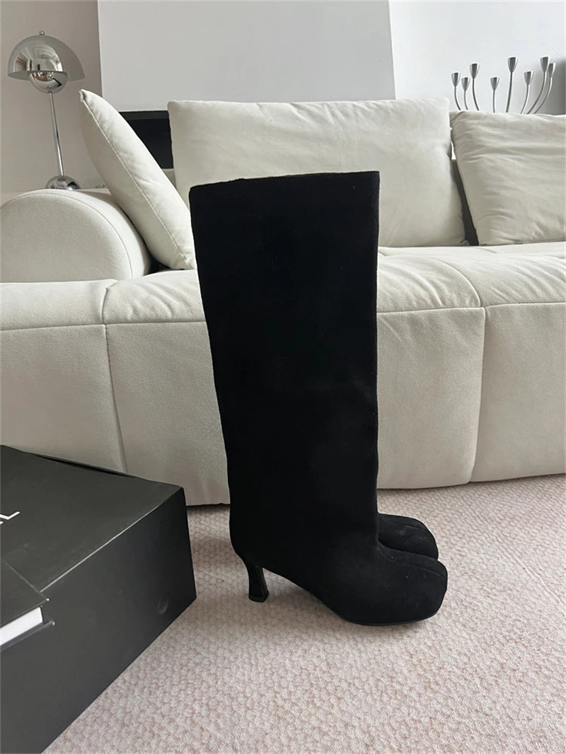 Women's Faux Suede Square Toe Knee-High Boots
