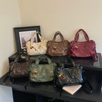 Women's Faux Leather Tote Shoulder Bag with Charm