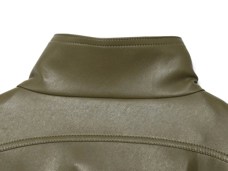 Women's High-Neck Zip-Up Moto Jacket with Pockets