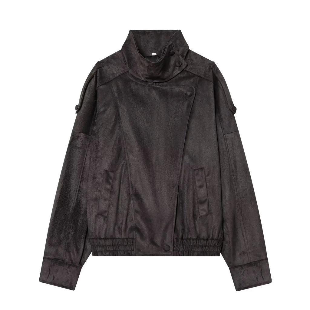 Women's Jacket Jacket Motorcycle Style 2026 Autunm Black Long Sleeve Pebble Faux Leather Fashion