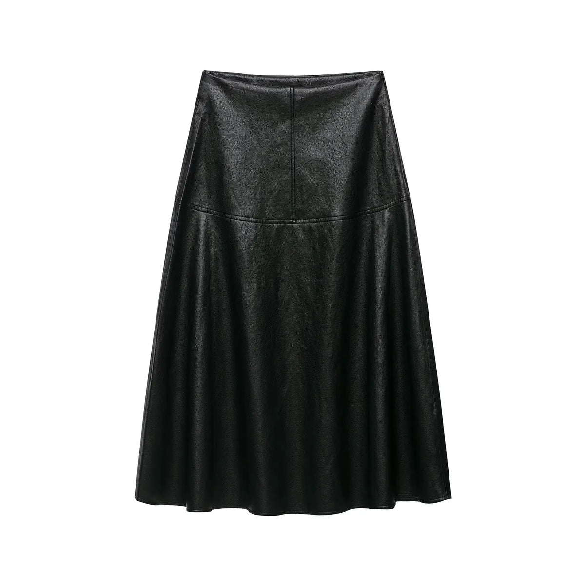 Women's Faux Leather Midi Skirt High-Waisted Pleated Casual Fashion